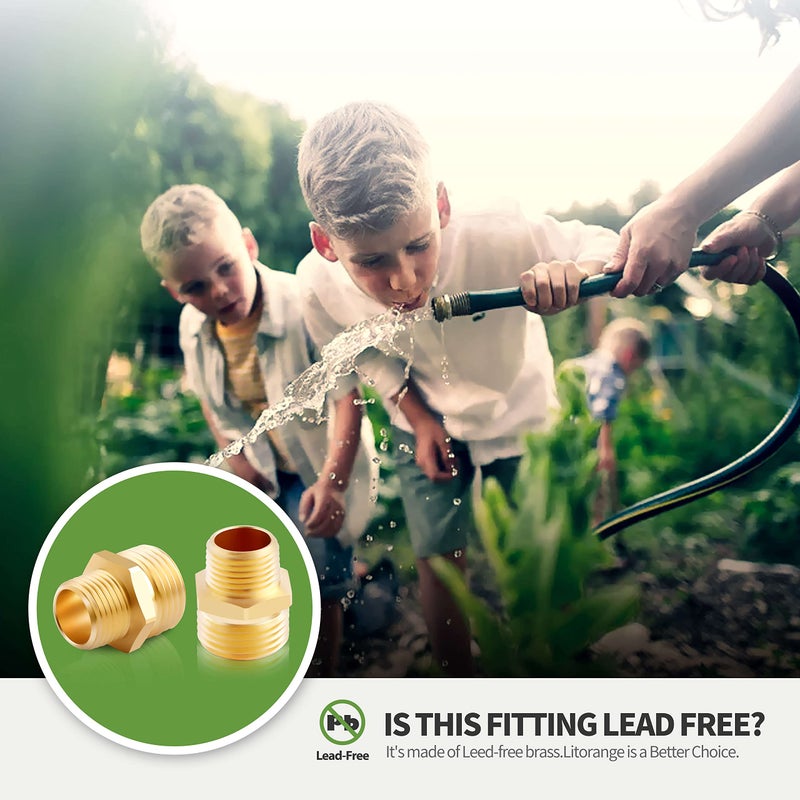 Litorange (2 Pack Lead-Free Metal Brass Garden Hose Threaded 3/4"" GHT to 1/2"" NPT Fitting Connect  Green Thumb Quick Swivel Connector Adapter  Double Male and Female Thread GHT 3/4"" x 1/2"" NPT Pipe - Image 5